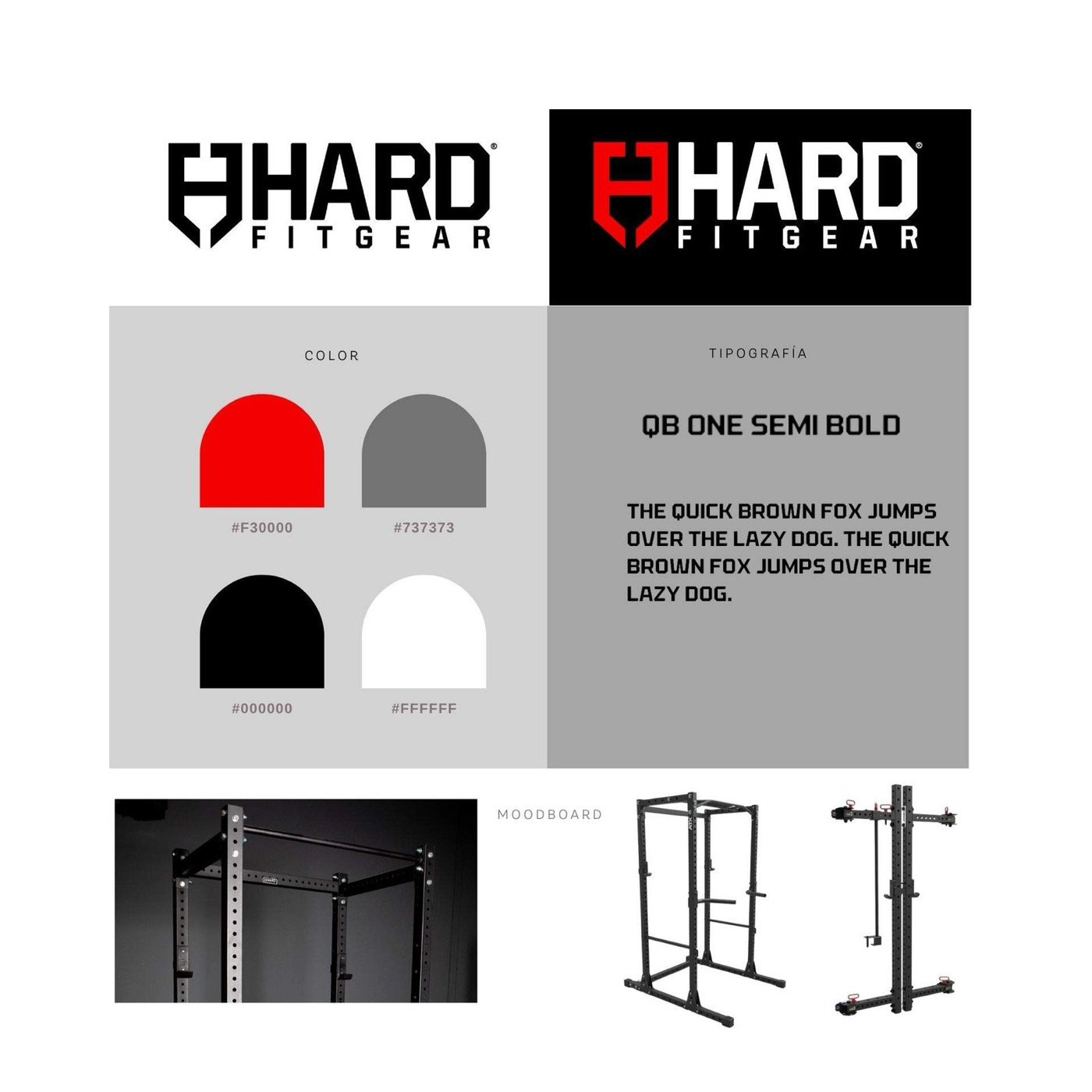 Identidad de Hard Fitgear: logotipo, paleta, tipografía y aplicación en el equipamiento